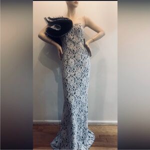 Aidan Mattox ruffled one shoulder sweetheart neck lace long Gown